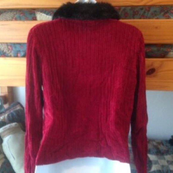 Valerie Stevens BURGUNDY chenille sweater BLACK FUR removable collar * PM or M * - Picture 4 of 6